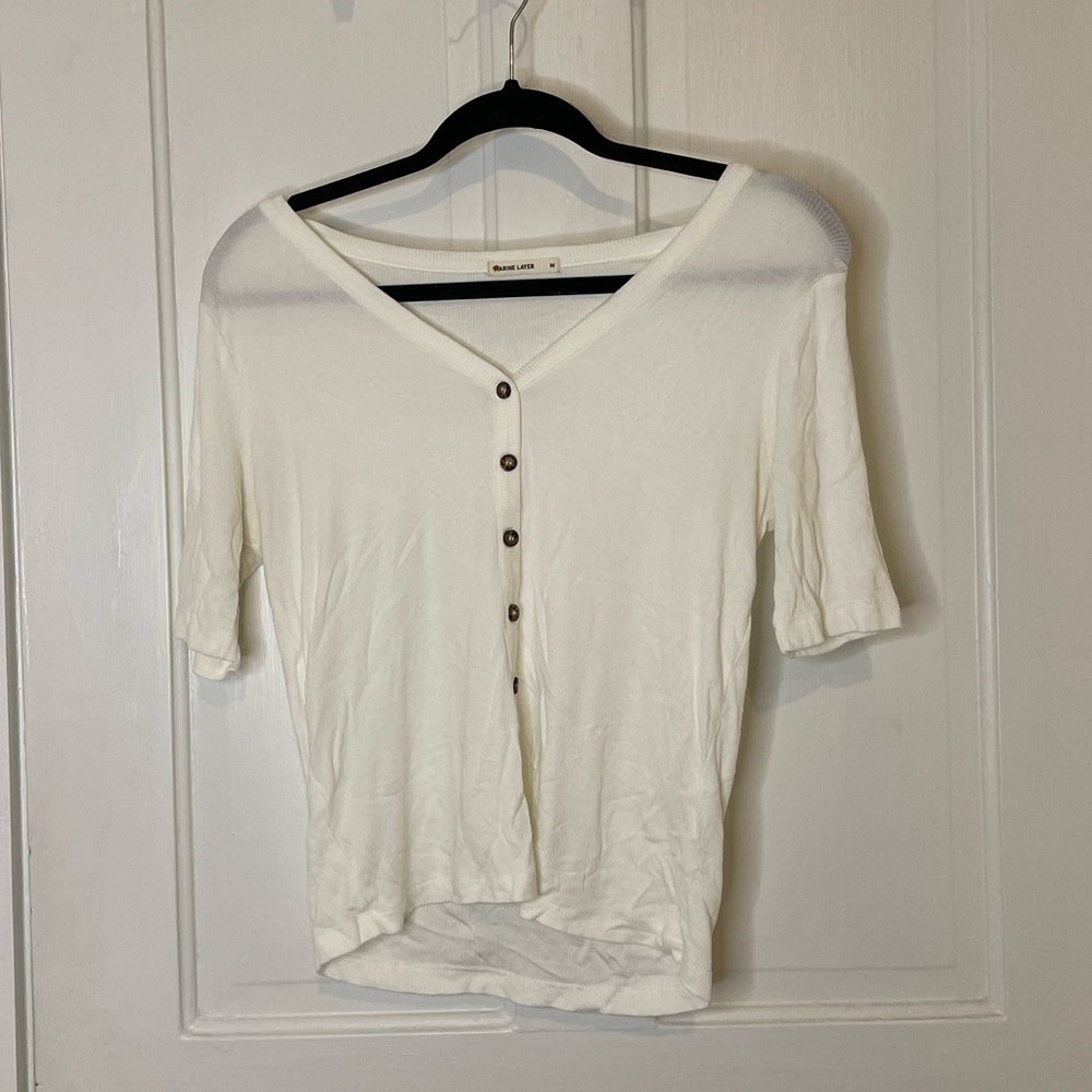 Marine Layer White Lexi Rib Button Front Top Neutral Minimalist